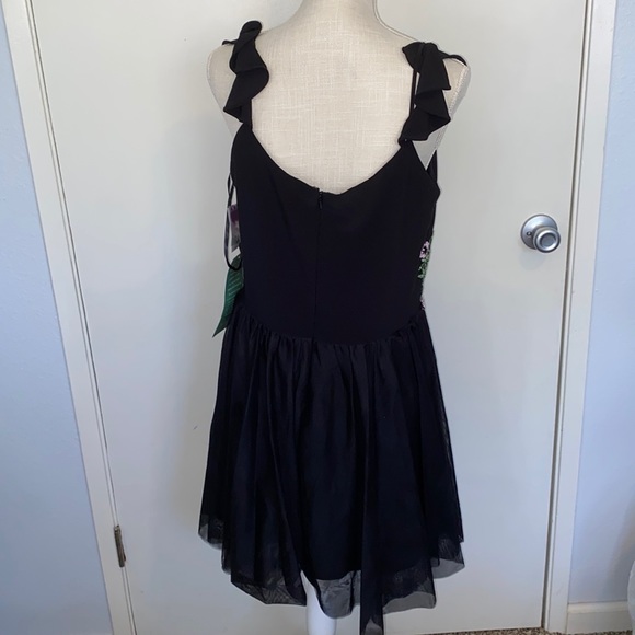 NWT BA Nites Cap Sleeve Black Floral Above Knee Mini Dress Juniors Size 15 - Picture 2 of 12